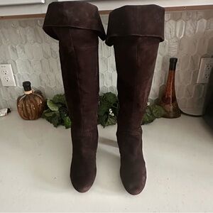 Bandolino Brown Suede Over-The-Knee Boots With Folded Cuff & Side Zipper -  8M
